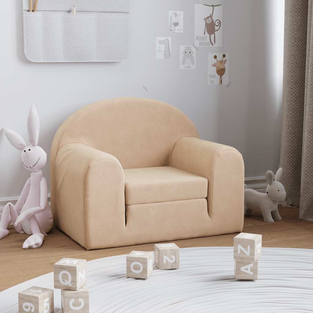 Kindersofa Hellgrau mit Sternen Weich Plüsch