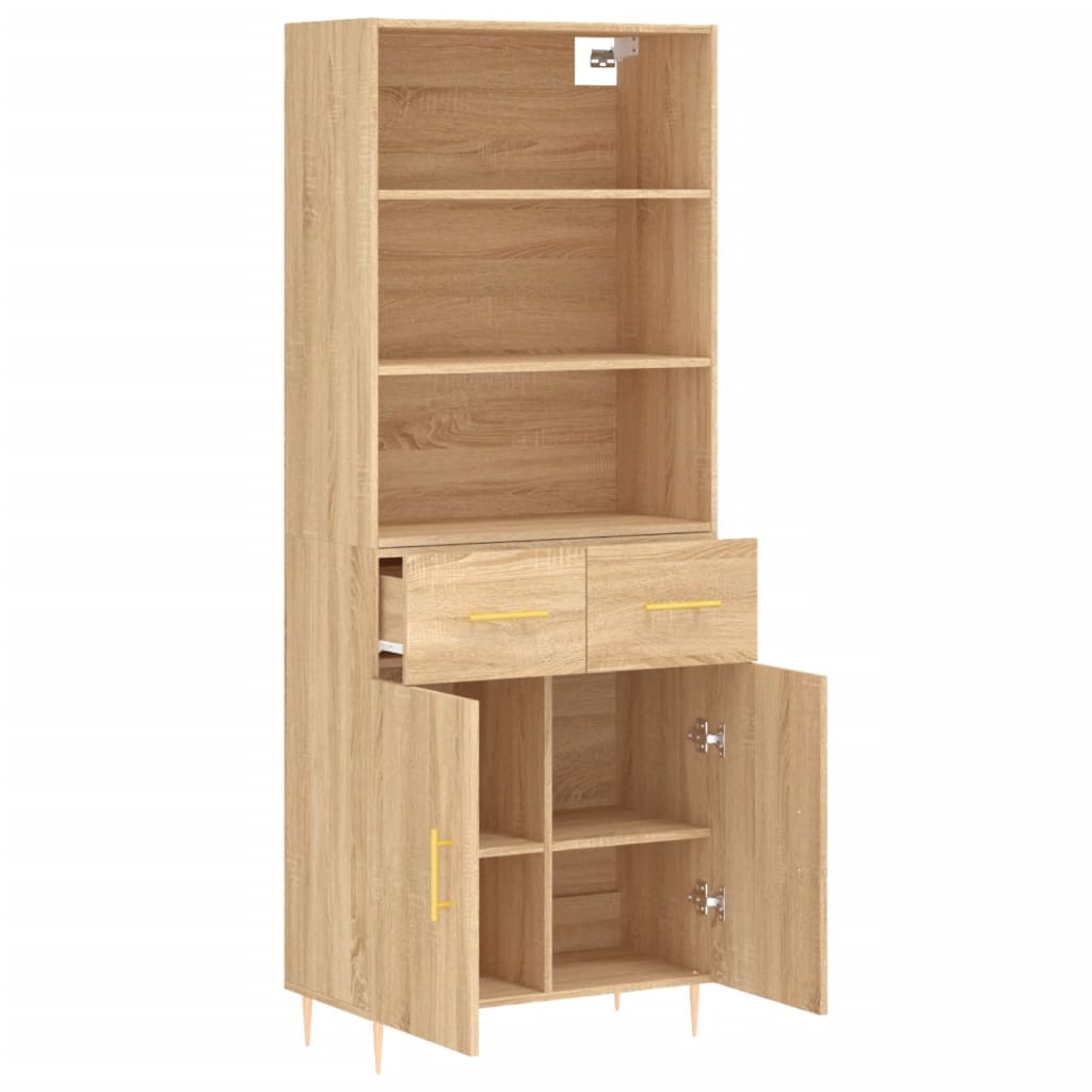 Highboard Hochglanz-Weiß 69,5x34x180 cm Holzwerkstoff