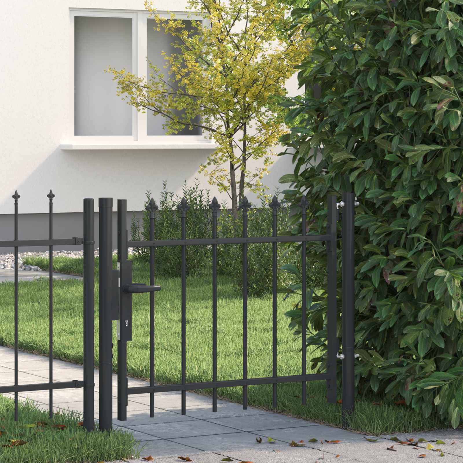 Zauntor BOXTEL einflügelig mit Bogenabschluss Stahl 1 x 1,75 m Schwarz