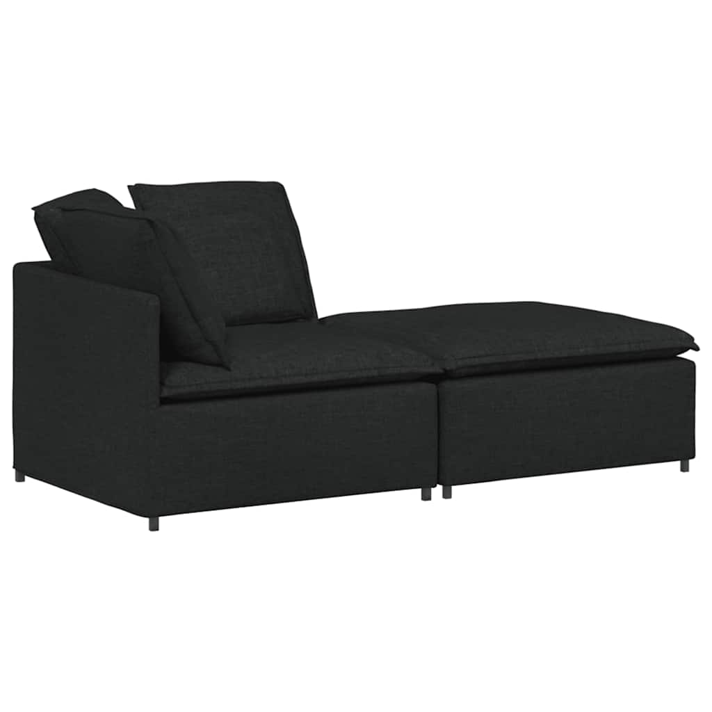 Modulares Sofa mit Fußhocker Kissen Stoff Hellgrau