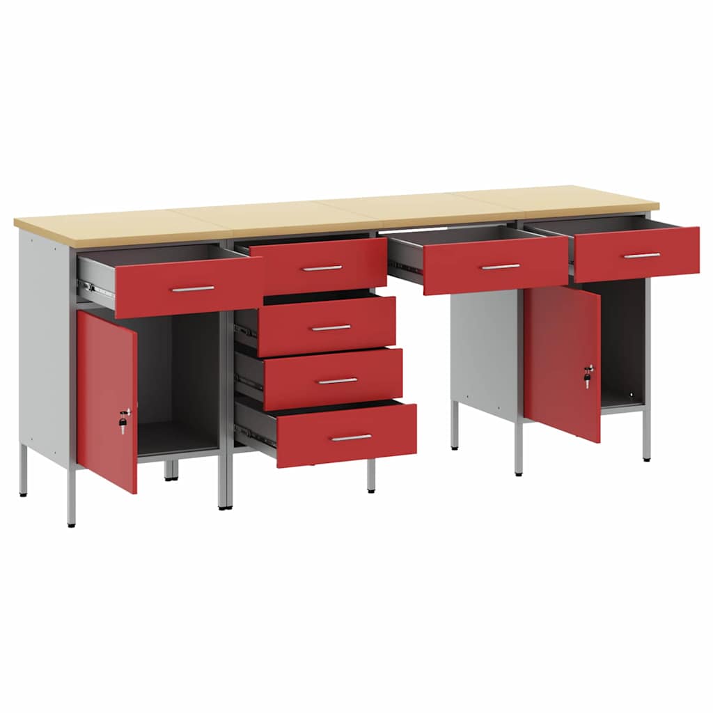 Werkbank mit Schubladen 2 pcs Rot und Grau 100 x 55 x 85 cm