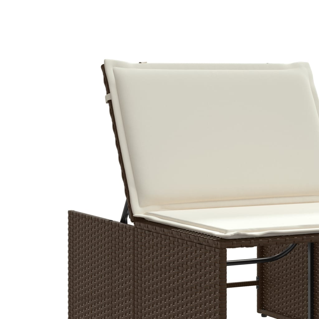 Modulare Sonnenliegen 2 Stk. mit Tisch Schwarz Poly Rattan