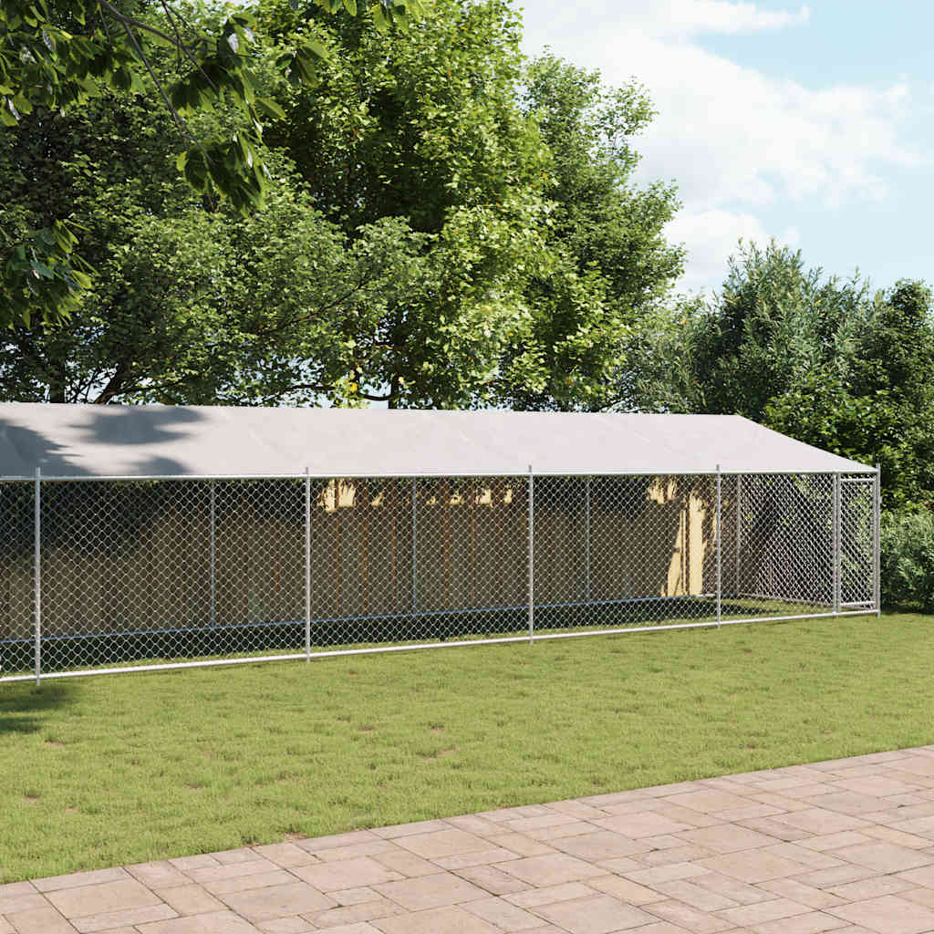 Hundezwinger mit Dach und Tür Grau 2x2x2 m Verzinkter Stahl