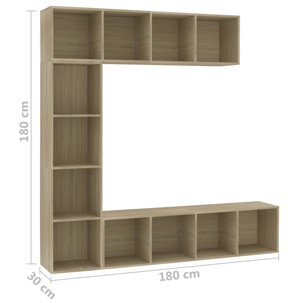 3-tlg. Bücher-/TV-Schrank Set Weiß 180×30×180 cm