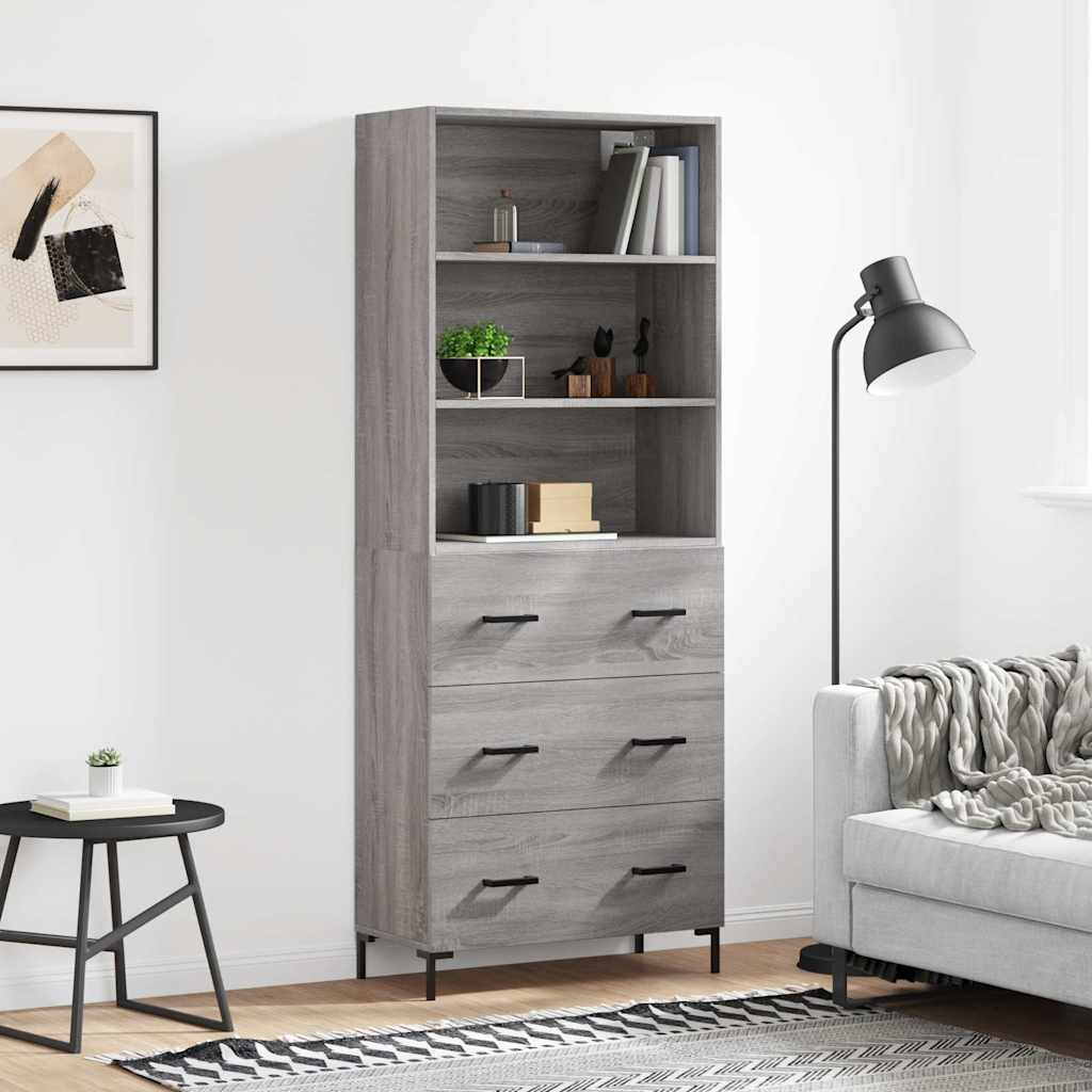 Highboard Hochglanz-Weiß 69,5x34x180 cm Holzwerkstoff
