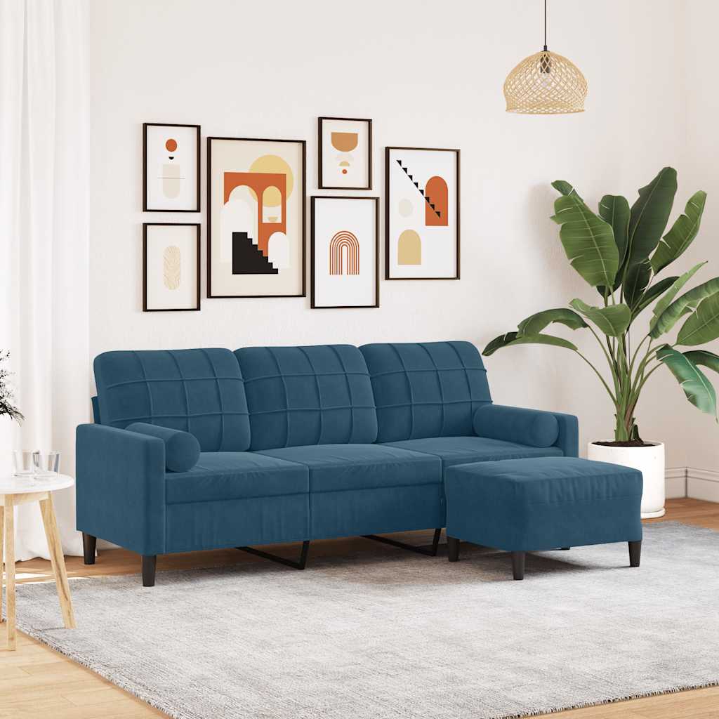 3-Sitzer-Sofa mit Hocker Hellgrau 180 cm Samt