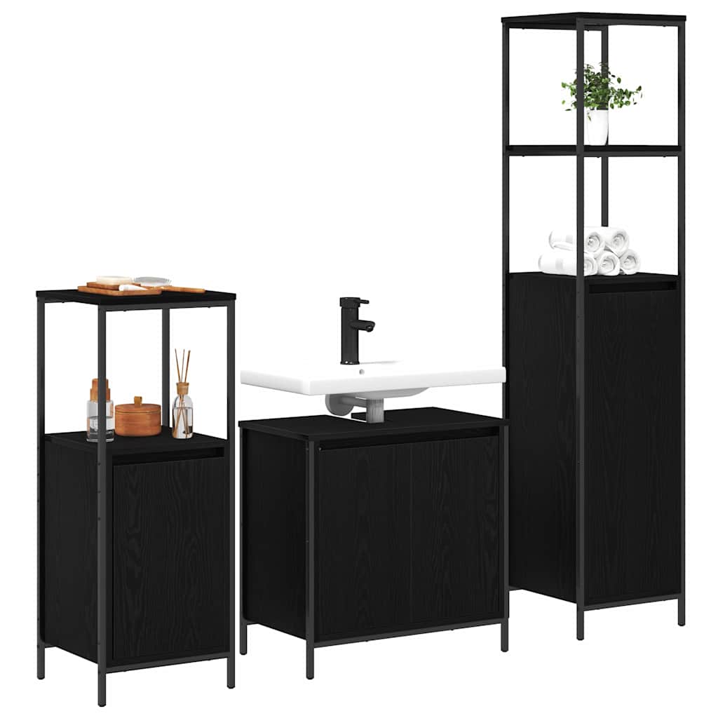 Badezimmermöbel-Set 5 pcs Schwarz Eichen-Optik Holzwerkstoff