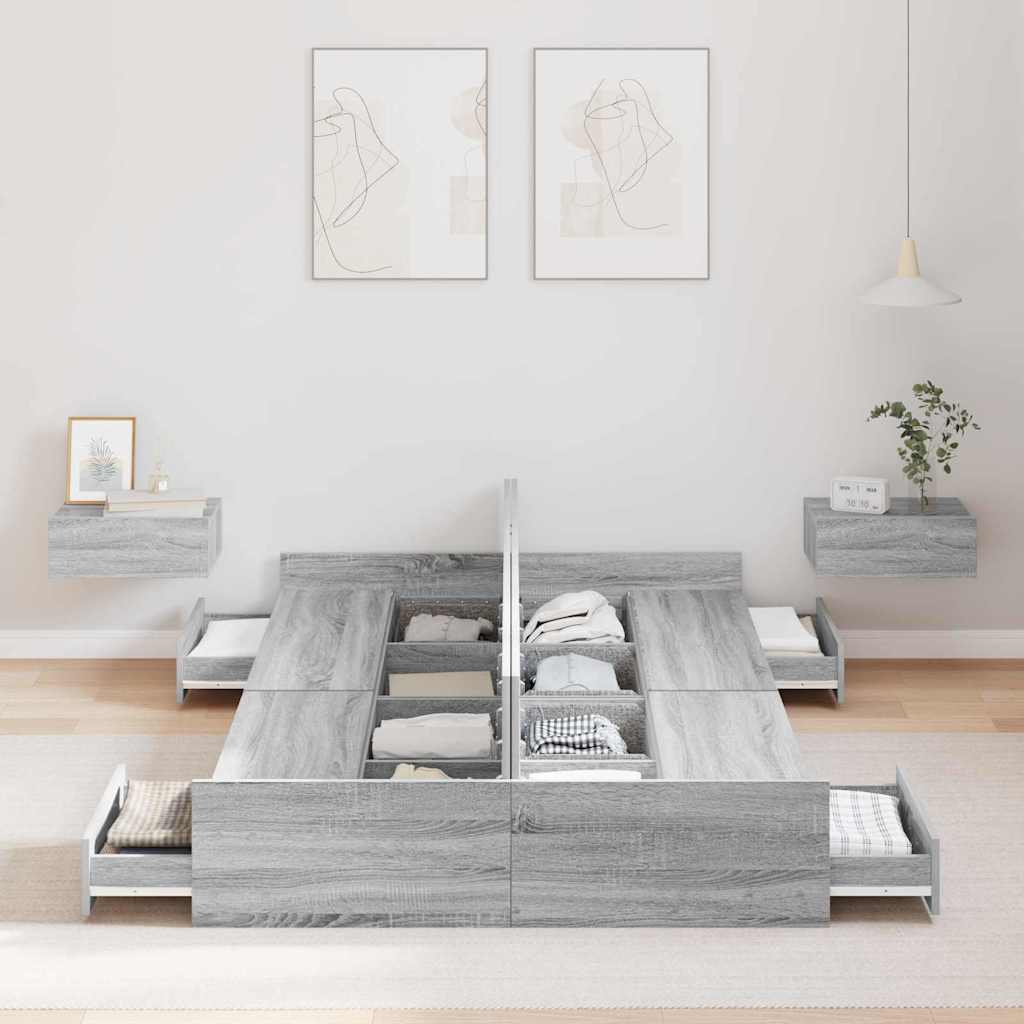 Aufbewahrungsbettgestell Weiß 200 x 200 cm Holzwerkstoff