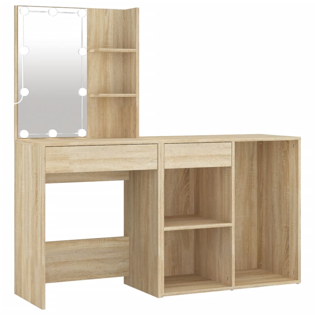 LED-Schminktisch mit Schrank Weiß Holzwerkstoff