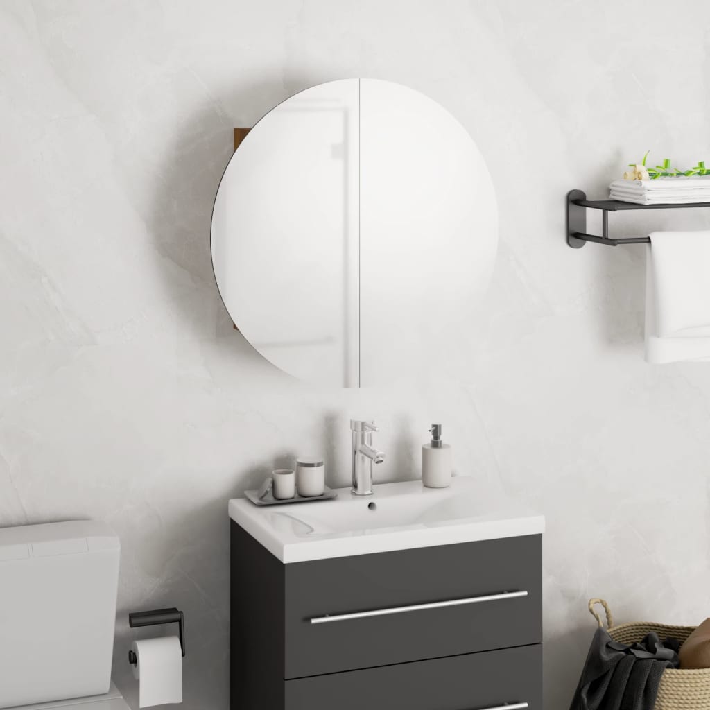 Badezimmerschrank mit Rundem Spiegel & LED Weiß 40x40x17,5 cm