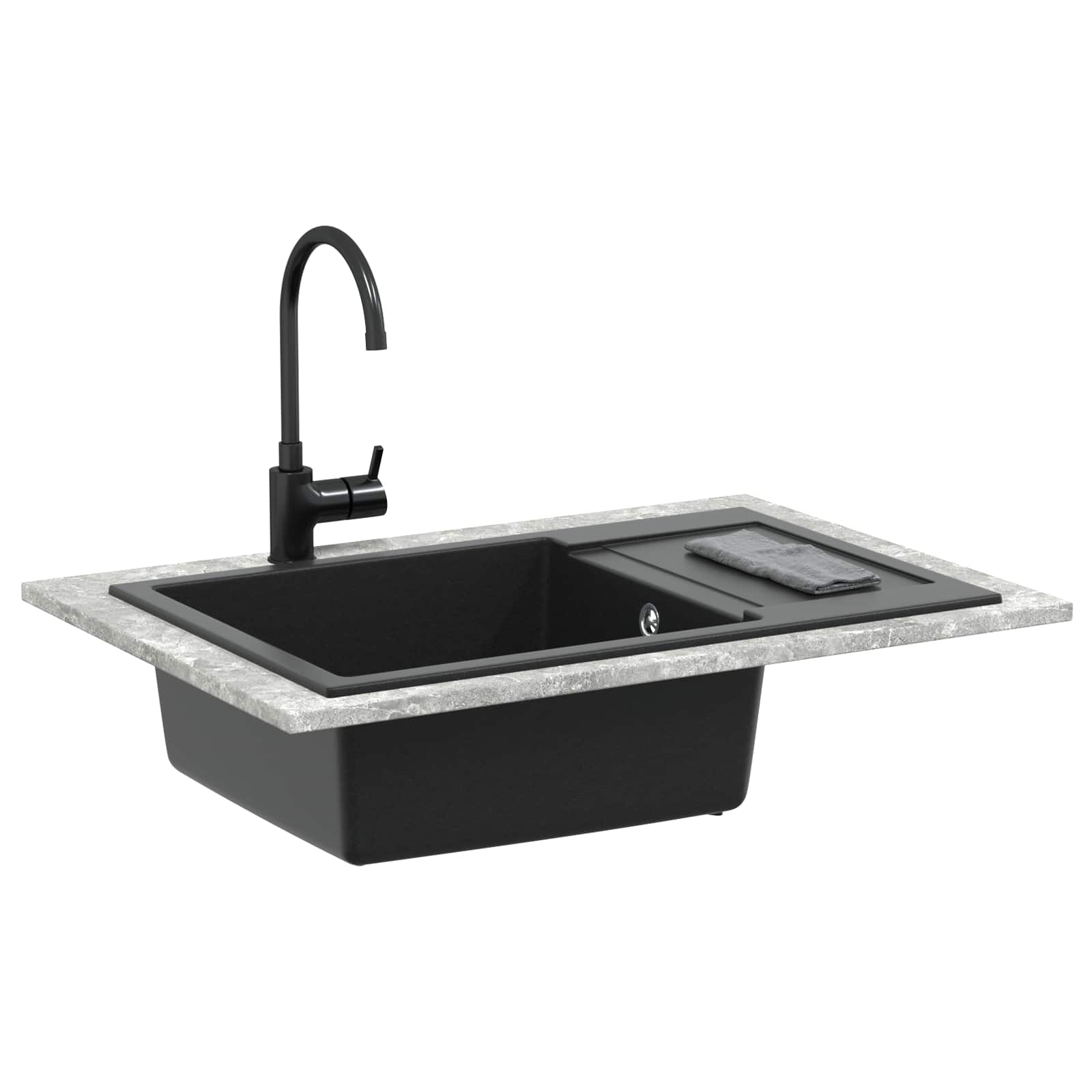 Granitspüle Einzelbecken Schwarz