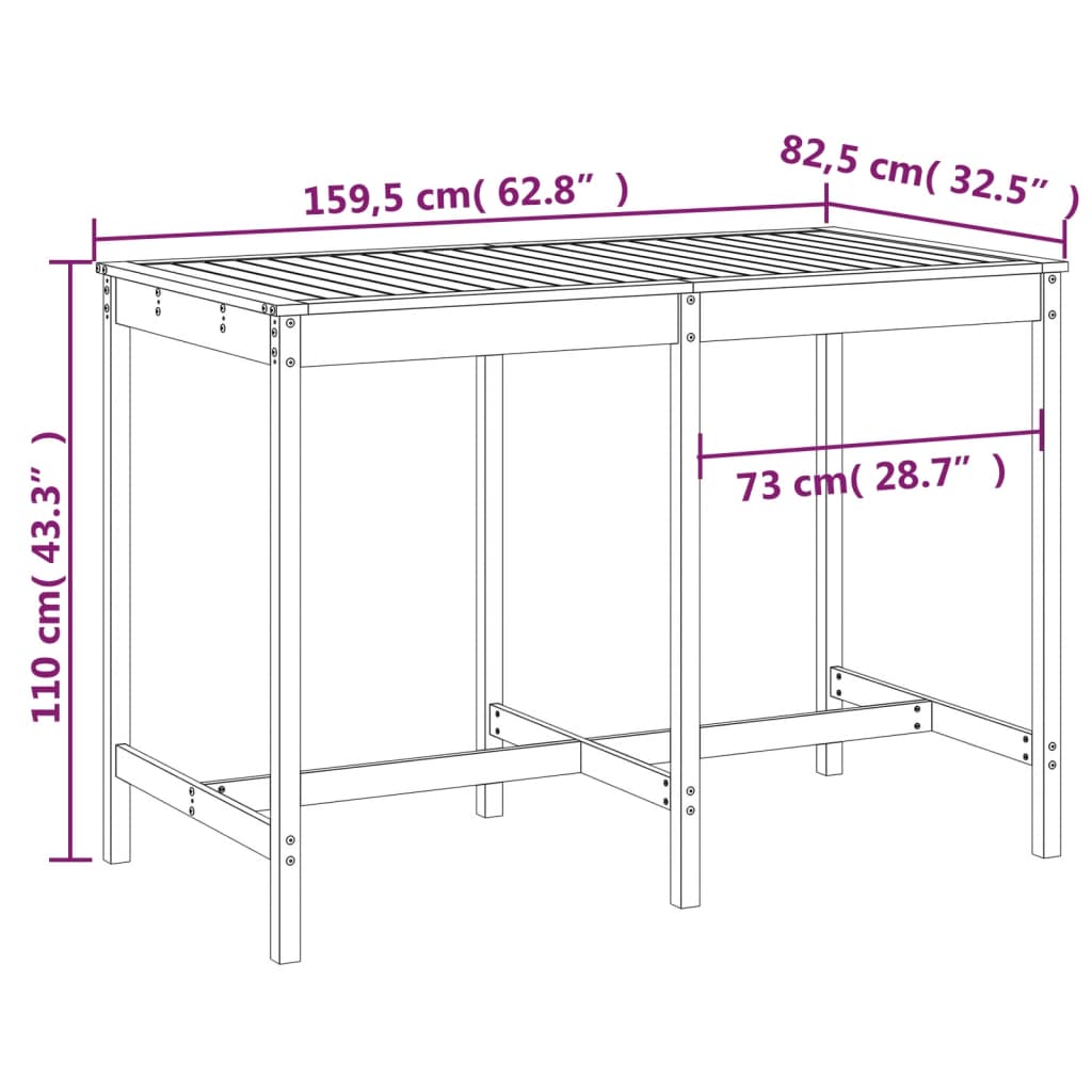 Gartentisch 82,5x82,5x110 cm Massivholz Kiefer