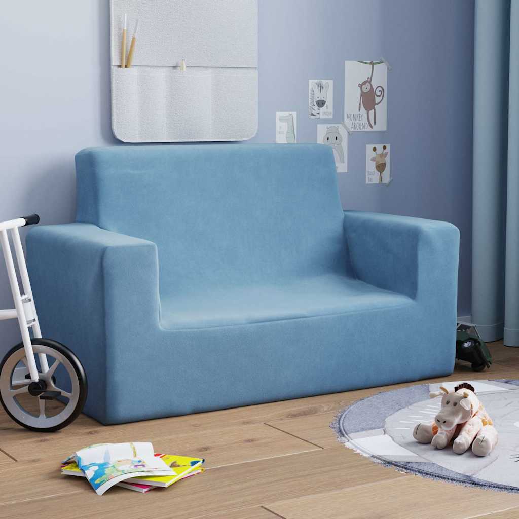 Kinder-Schlafsofa 2-Sitzer Hellgrau mit Sternen Weicher Plüsch