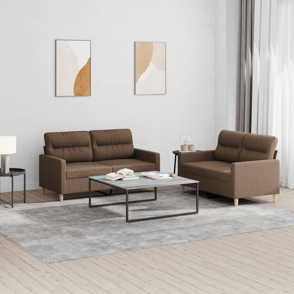 3-tlg. Sofagarnitur mit Kissen Creme Stoff
