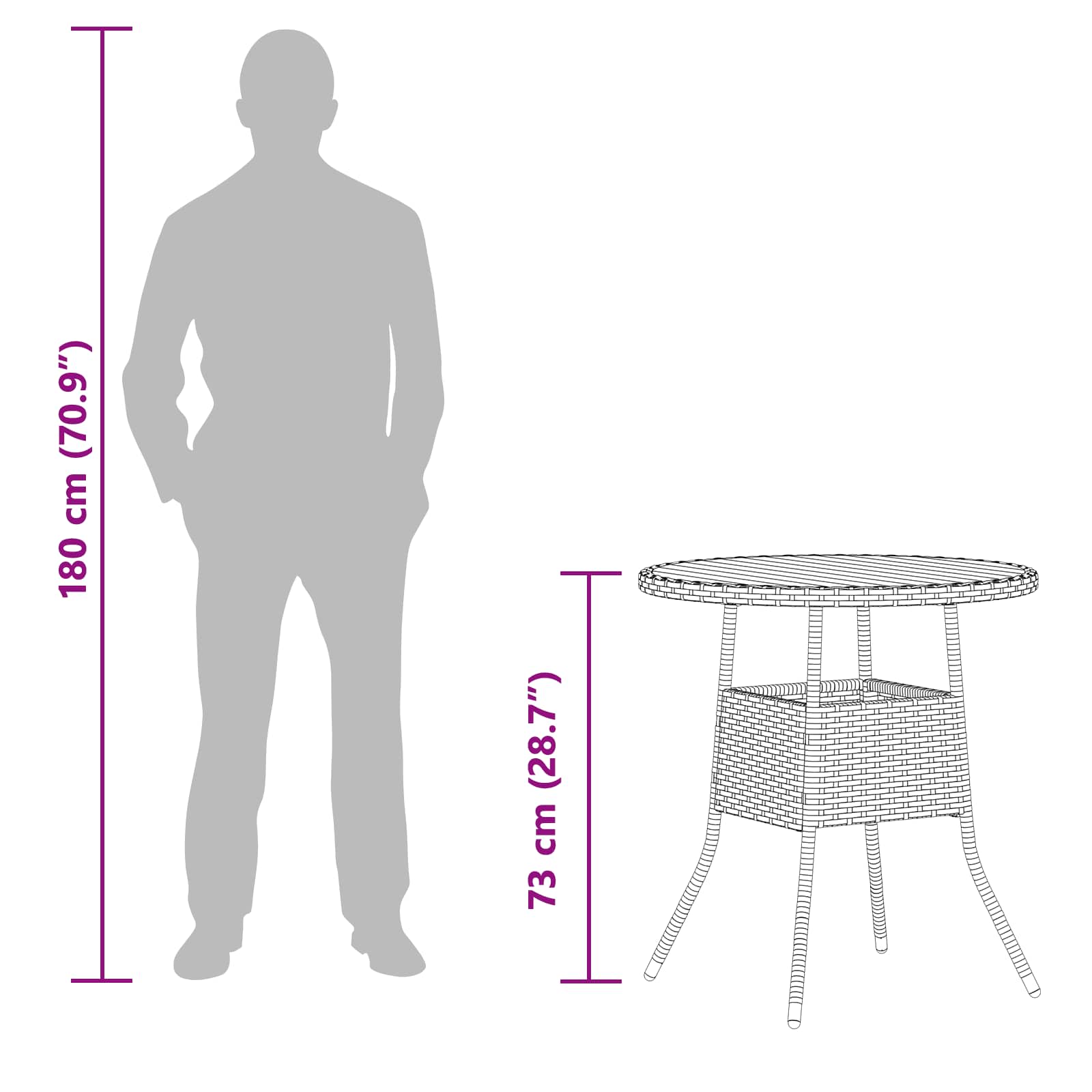 Garten-Esstisch Schwarz Ø 70 cm Poly Rattan Massivholz Akazie