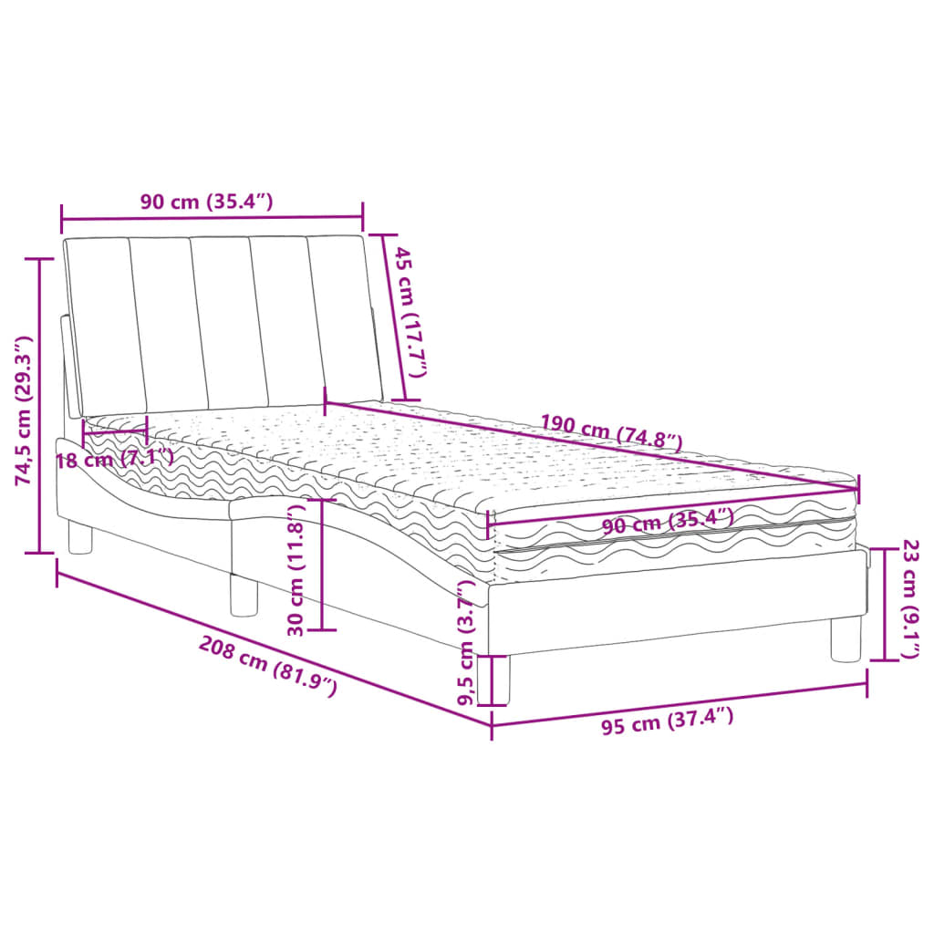 Bett mit Matratze "Hanko" Hellgrau 80x200 cm Samt