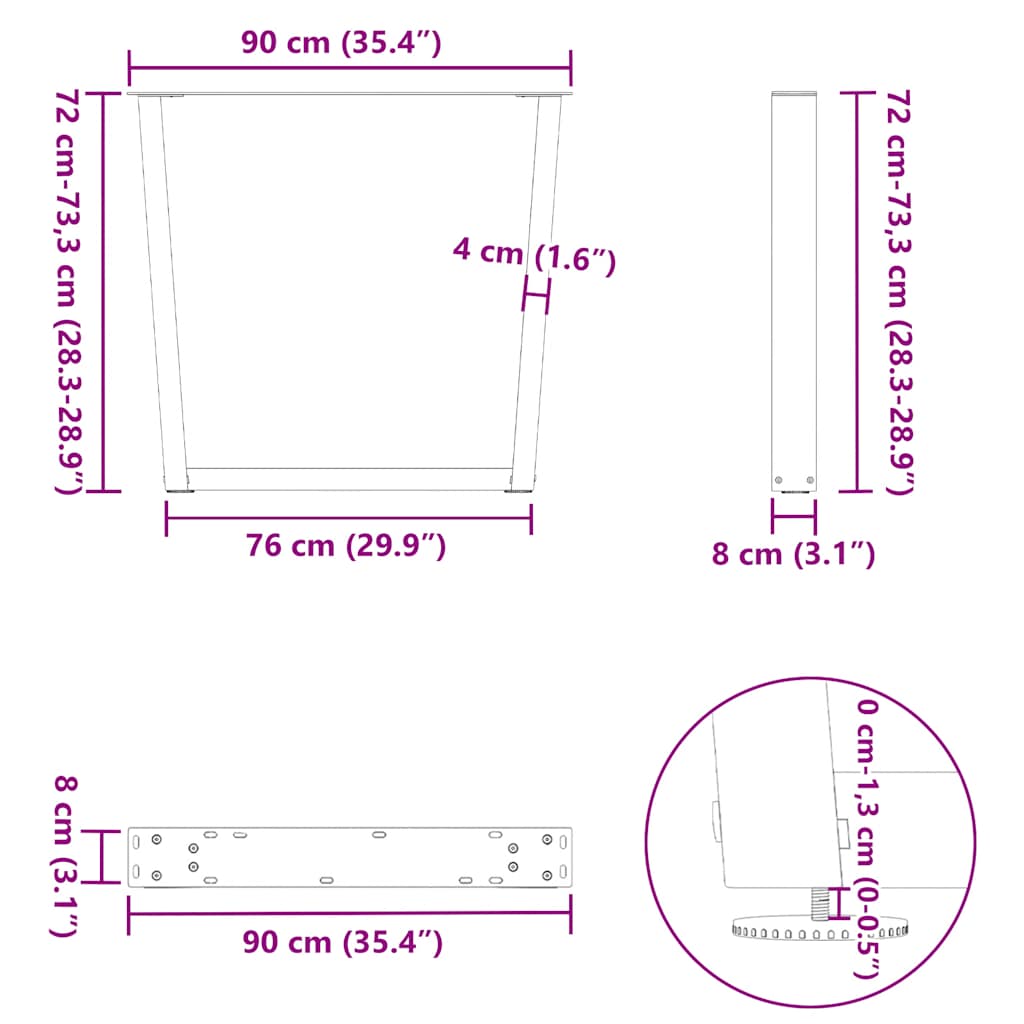 Couchtischbeine V-Form 2 Stück Schwarz 30x(30-31,3) cm Stahl