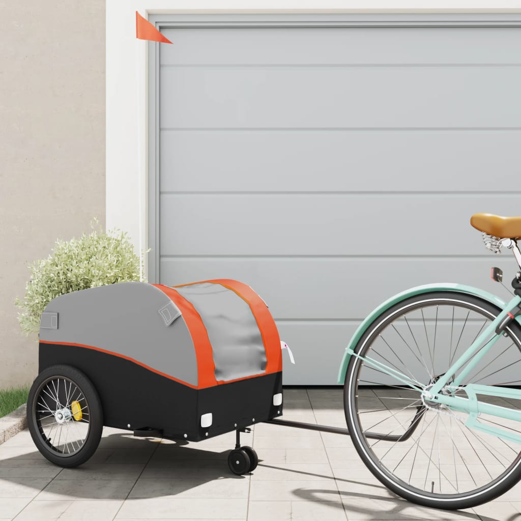 Fahrradanhänger Schwarz und Orange 30 kg Eisen