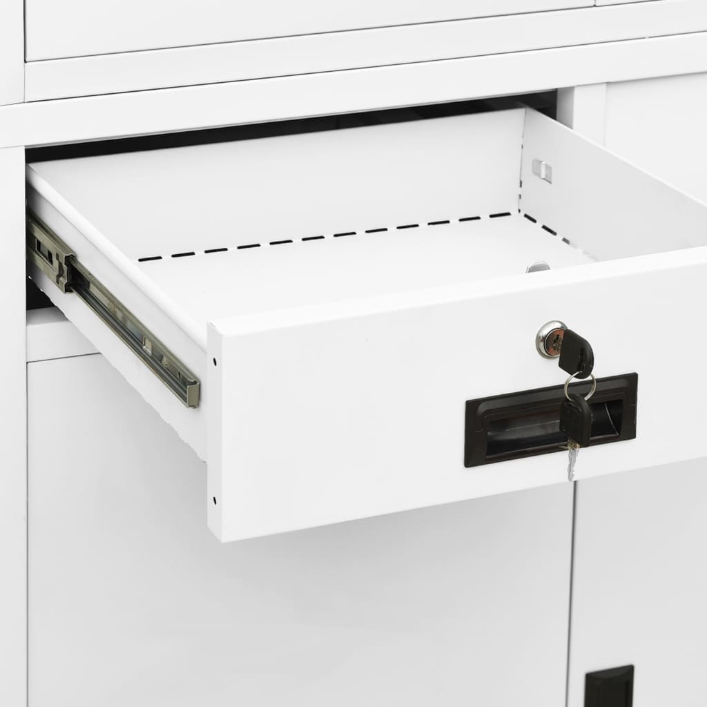 Büroschrank Hellgrau 90x40x180 cm Stahl und Gehärtetes Glas