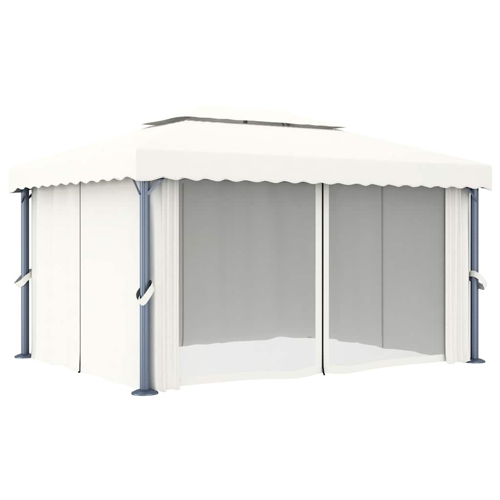 Pavillon mit Vorhängen & LED-Lichterkette 3x3 m Cremeweiß