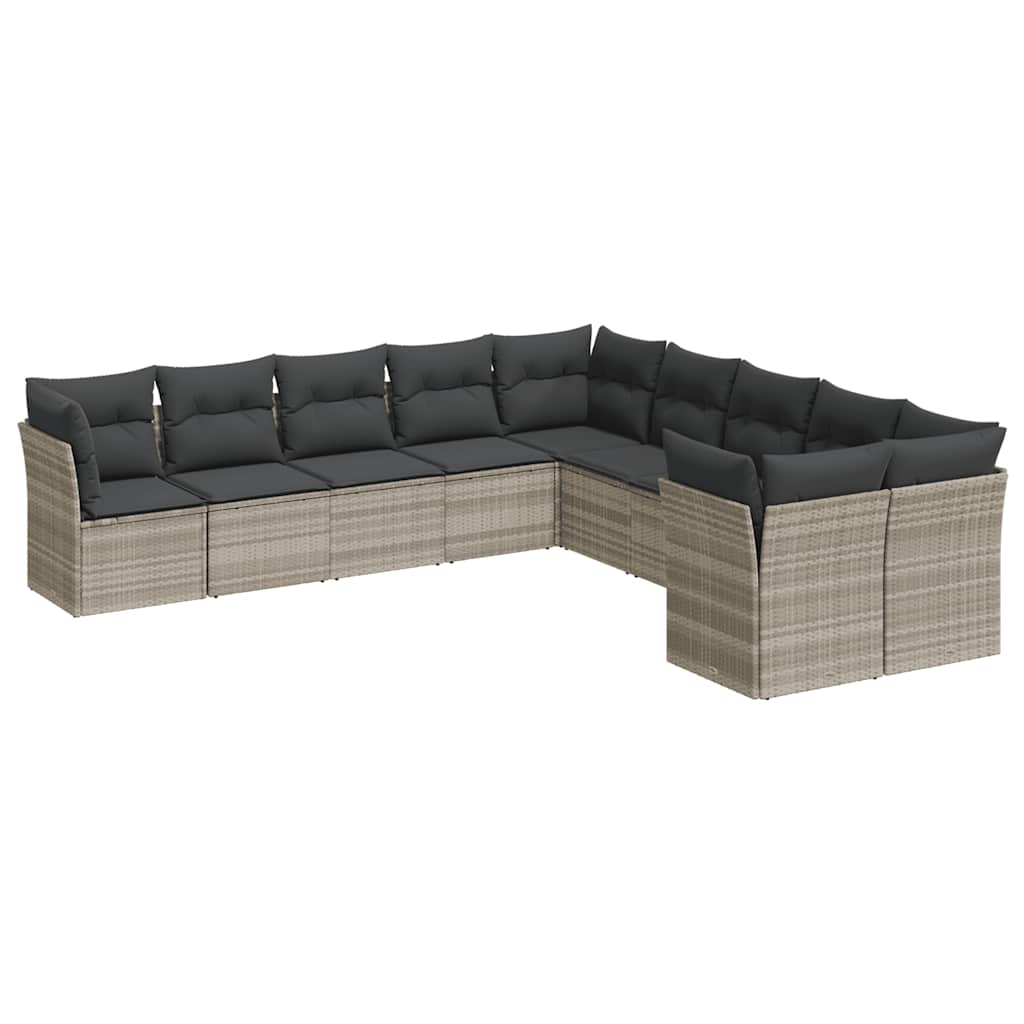 10-tlg. Garten-Sofagarnitur mit Kissen Schwarz Poly Rattan