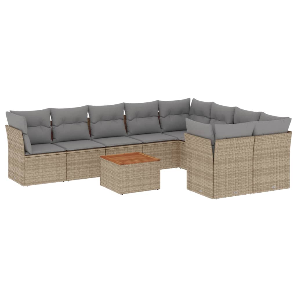 10-tlg. Garten-Sofagarnitur mit Kissen Schwarz Poly Rattan