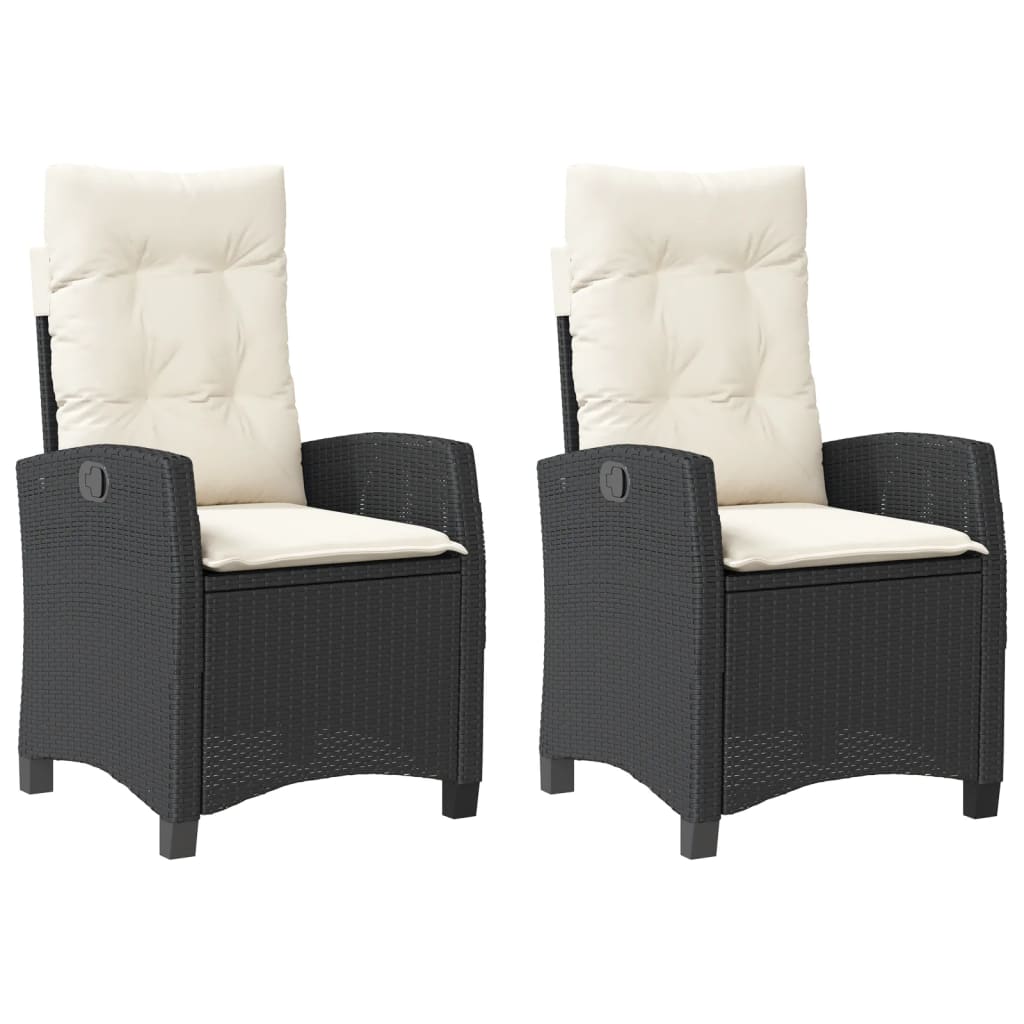 Gartensessel Verstellbar mit Kissen Schwarz Poly Rattan