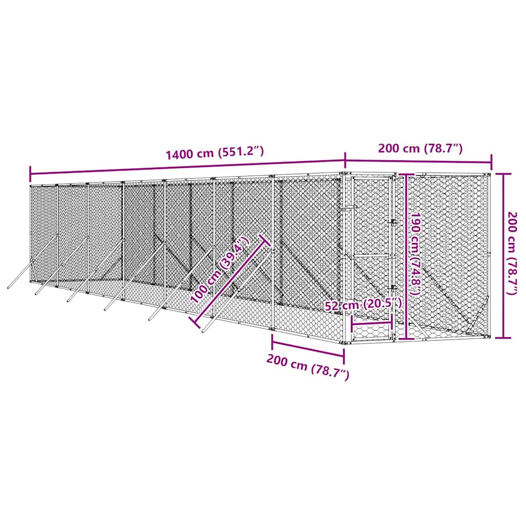Outdoor-Hundezwinger Silbern 2x2x2 m Verzinkter Stahl