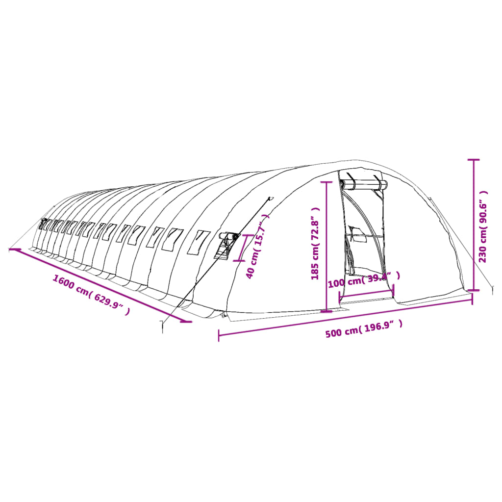Gewächshaus mit Stahlrahmen Weiß 40 m² 8x5x2,3 m