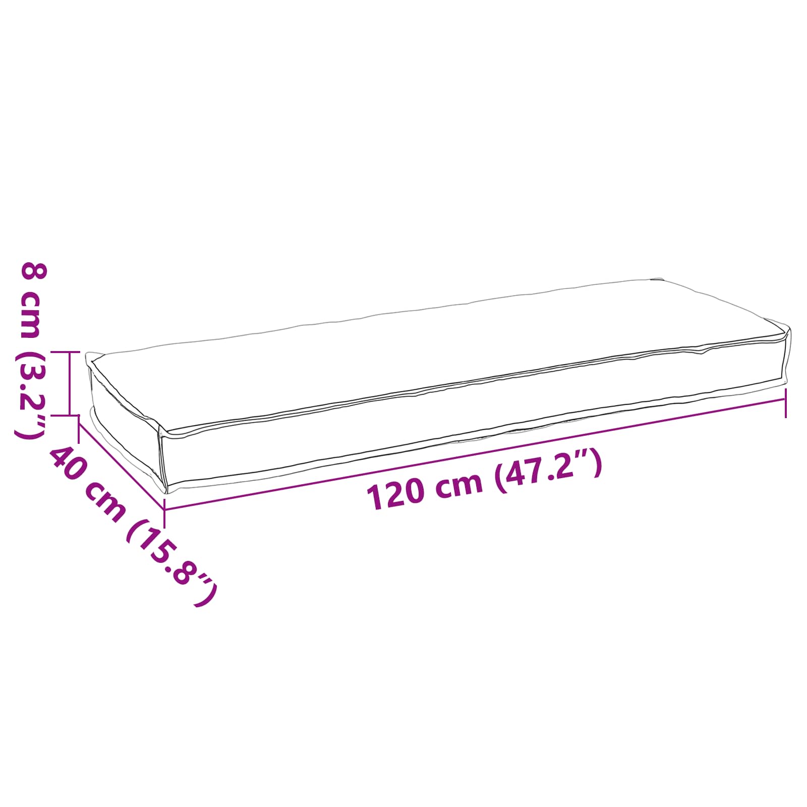 Kissen Anthrazit 120 x 40 x 8 cm Oxford-Stoff
