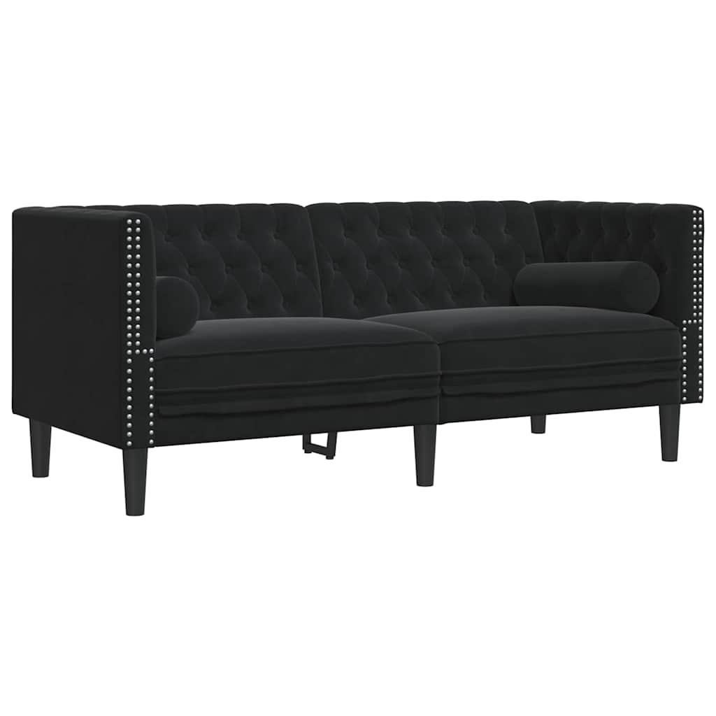3-tlg. Chesterfield-Sofa-Set mit Nackenrollen Hellgrau Samt