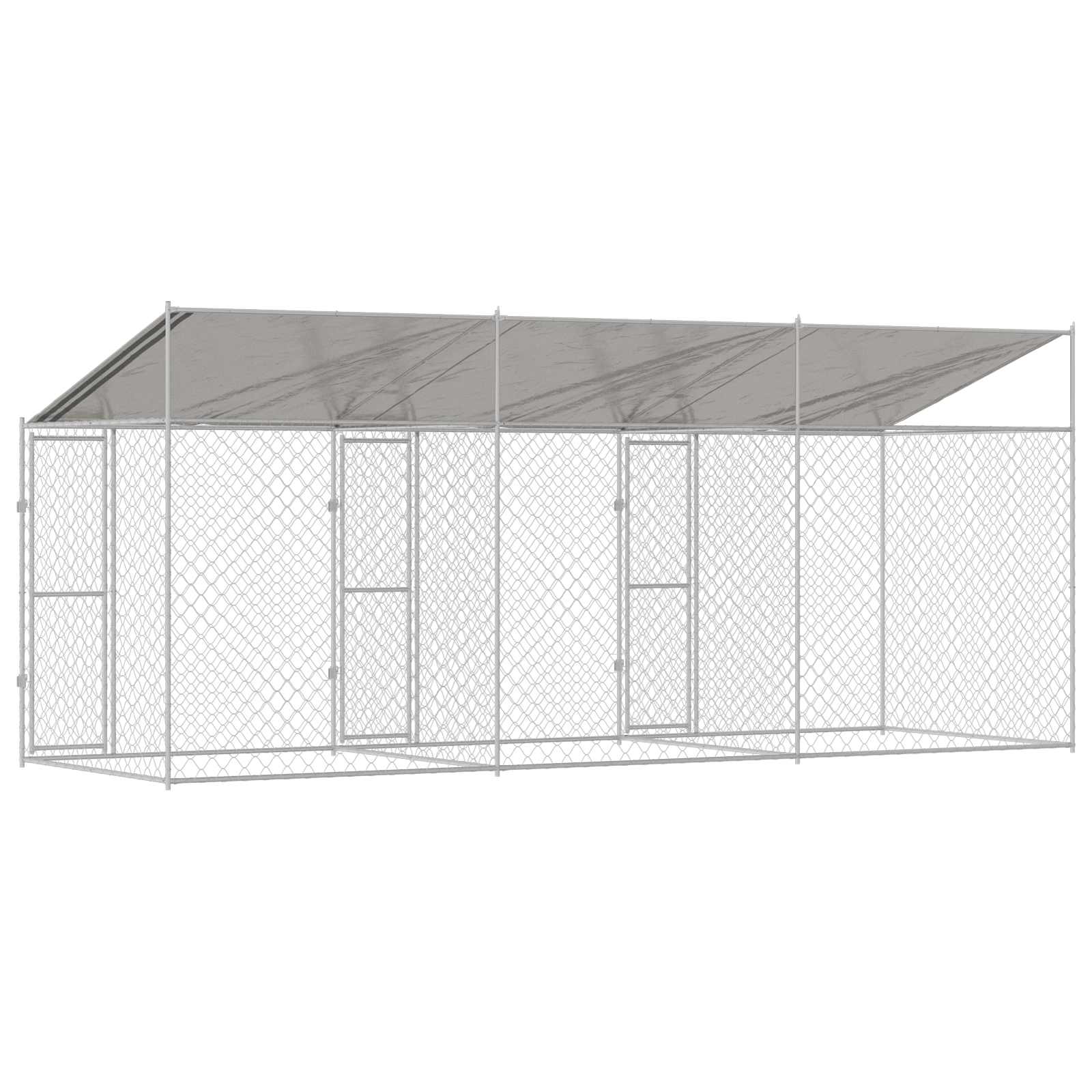 Hundezwinger mit Dach und Tür Grau 2x2x2 m Verzinkter Stahl