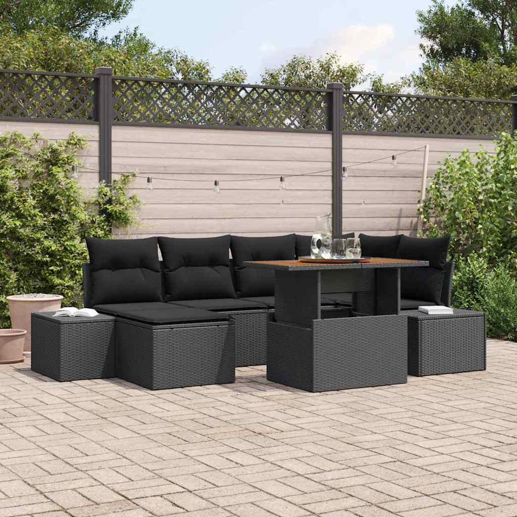 Garten Essgruppe mit Kissen 7 pcs Schwarz und Creme