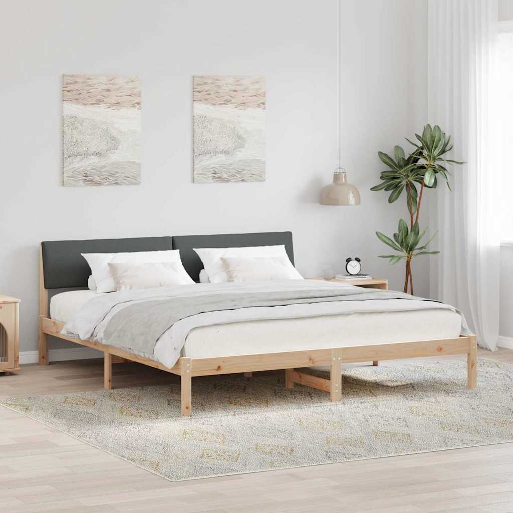 Bettgestell Braun und hellgrau 200 x 200 cm Massivholz Kiefer