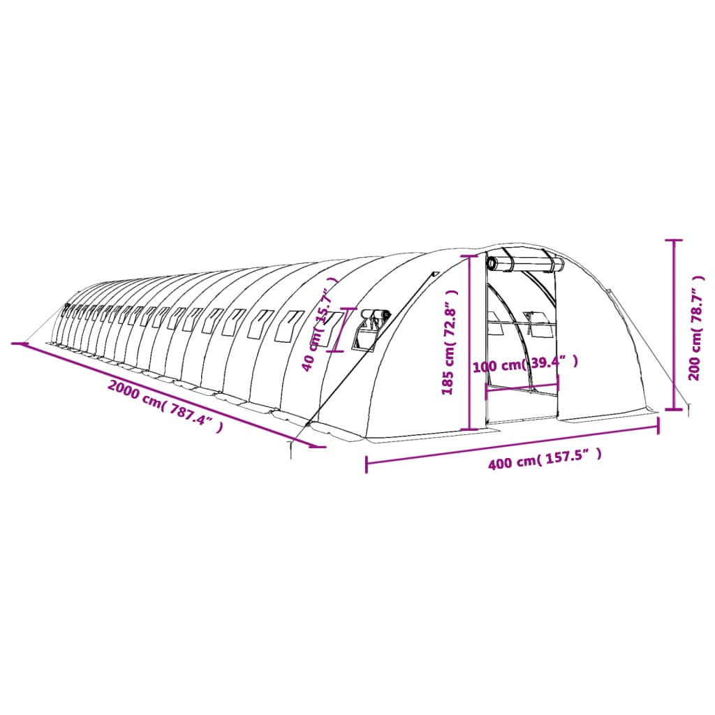 Gewächshaus mit Stahlrahmen Grün 8 m² 4x2x2 m