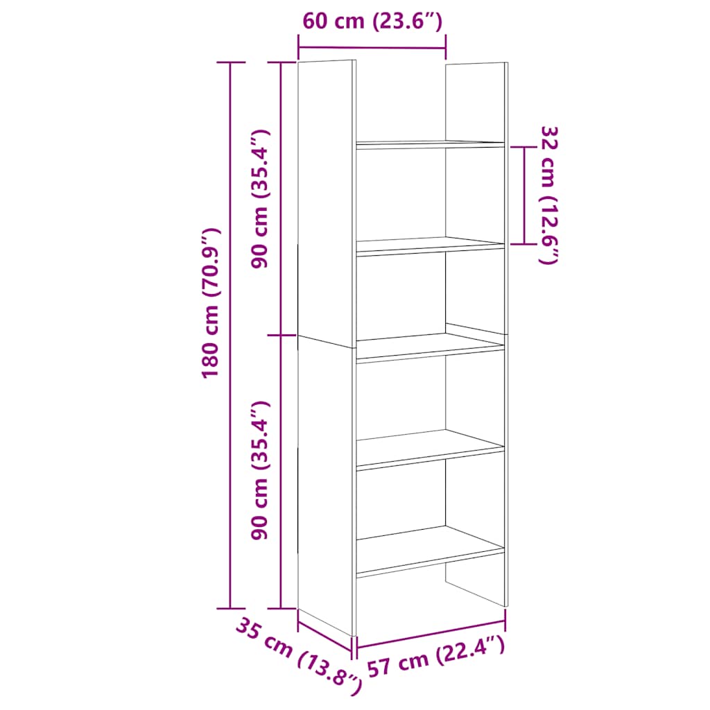Bücherregal Weiß 60x35x180 cm Holzwerkstoff