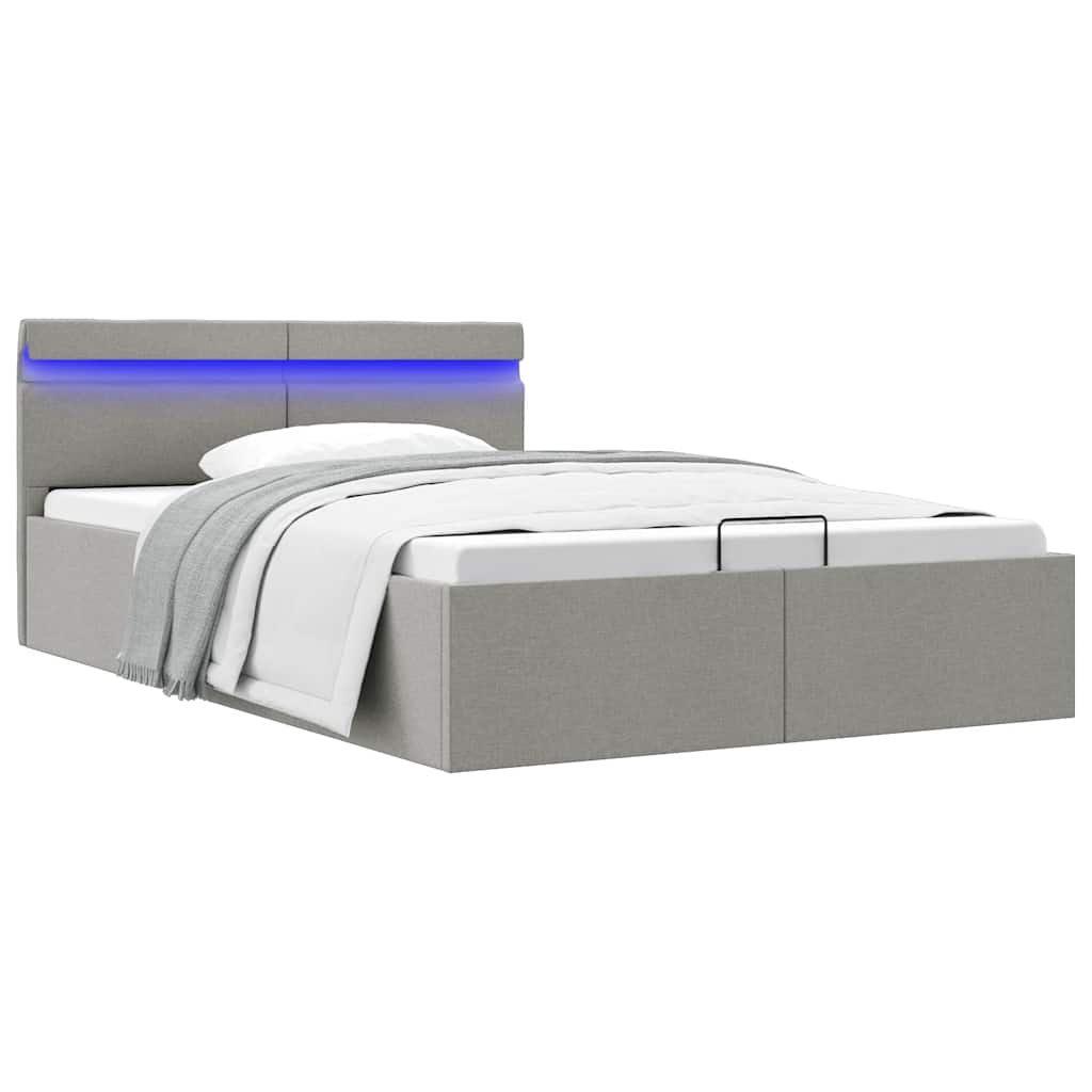 Bett mit Bettkasten Hydraulisch LED Dunkelgrau Stoff 90x200 cm