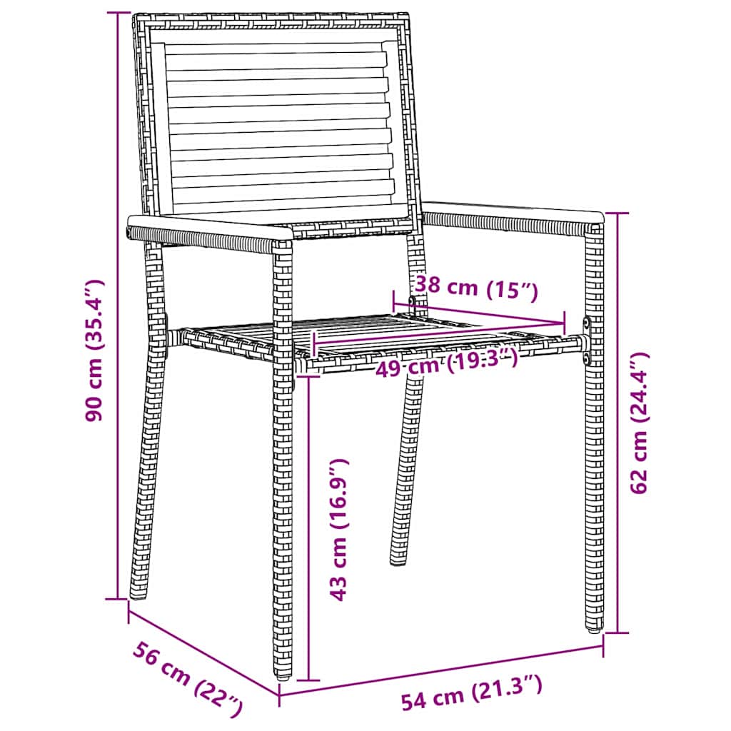 Garten Stapelstühle 4 pcs Braun und Schwarz 54 x 56 x 90 cm