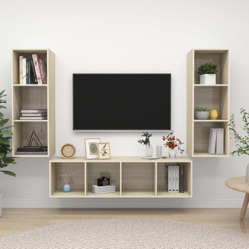 3-tlg. TV-Schrank-Set Weiß Holzwerkstoff
