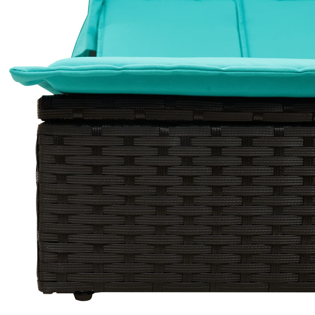 Doppelte Sonnenliege mit Kissen Braun Poly Rattan