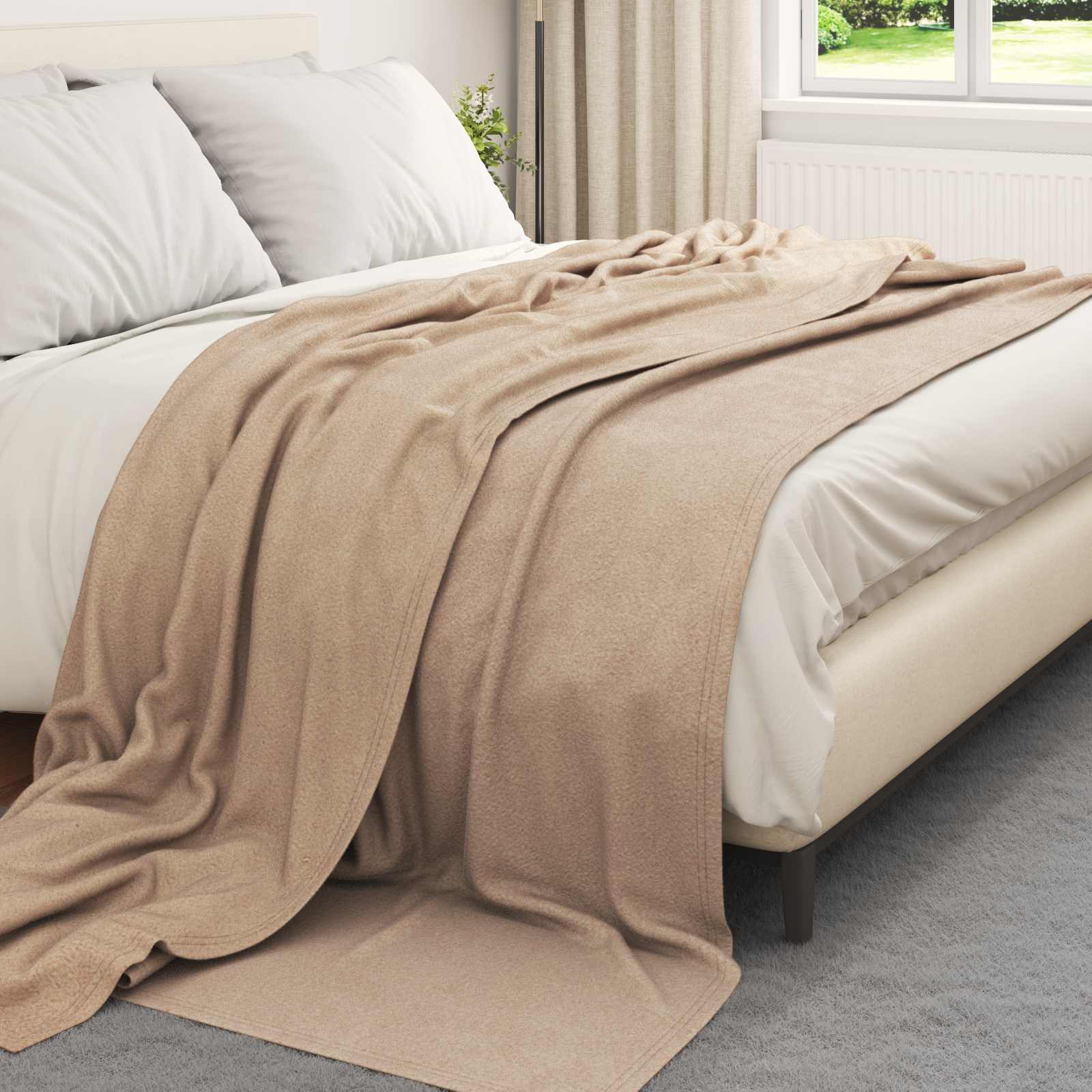 Überwurfdecke Beige 170 x 130 cm Fleece