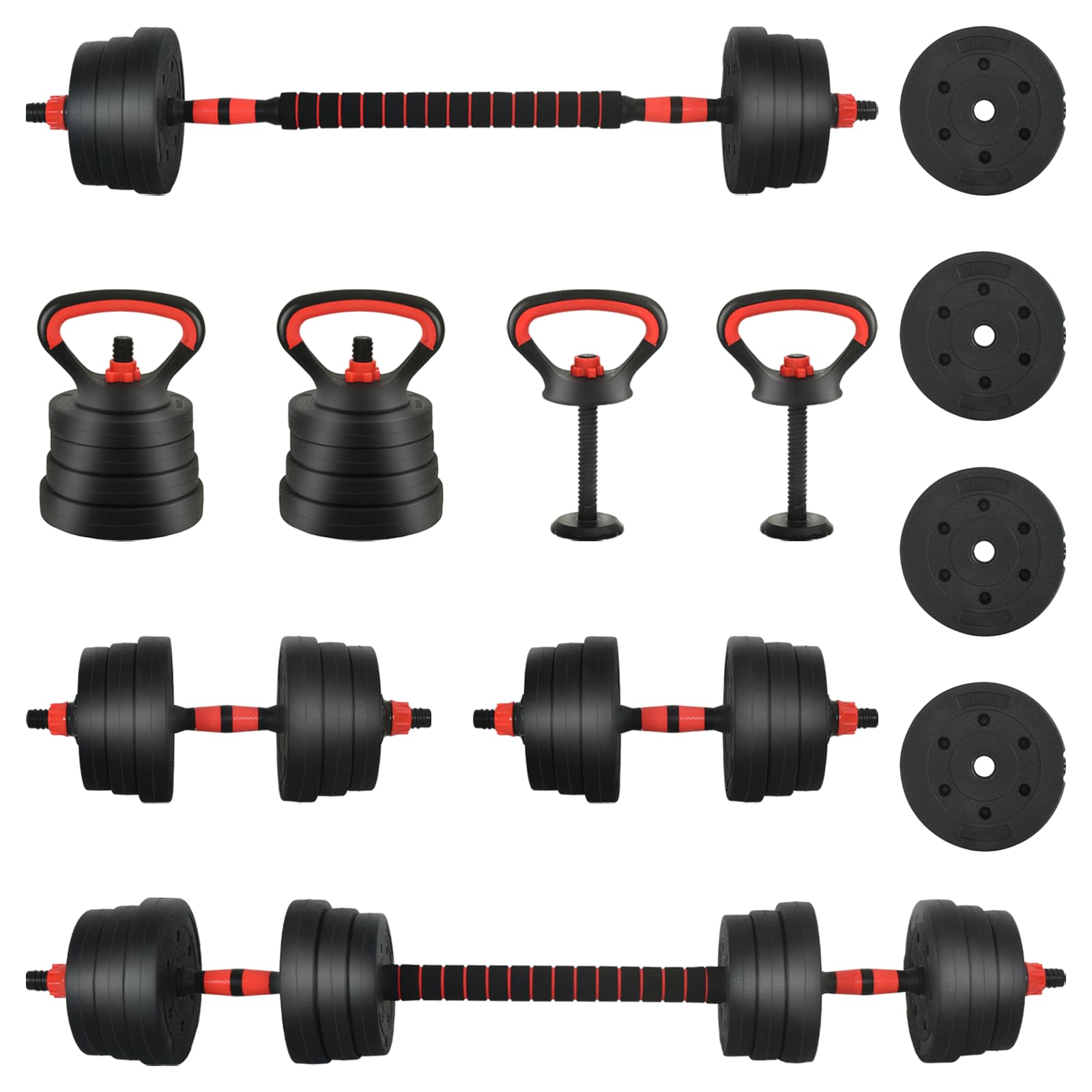 2-in-1 Hantelset 30kg Schwarz und Rot Zement und Eisensand