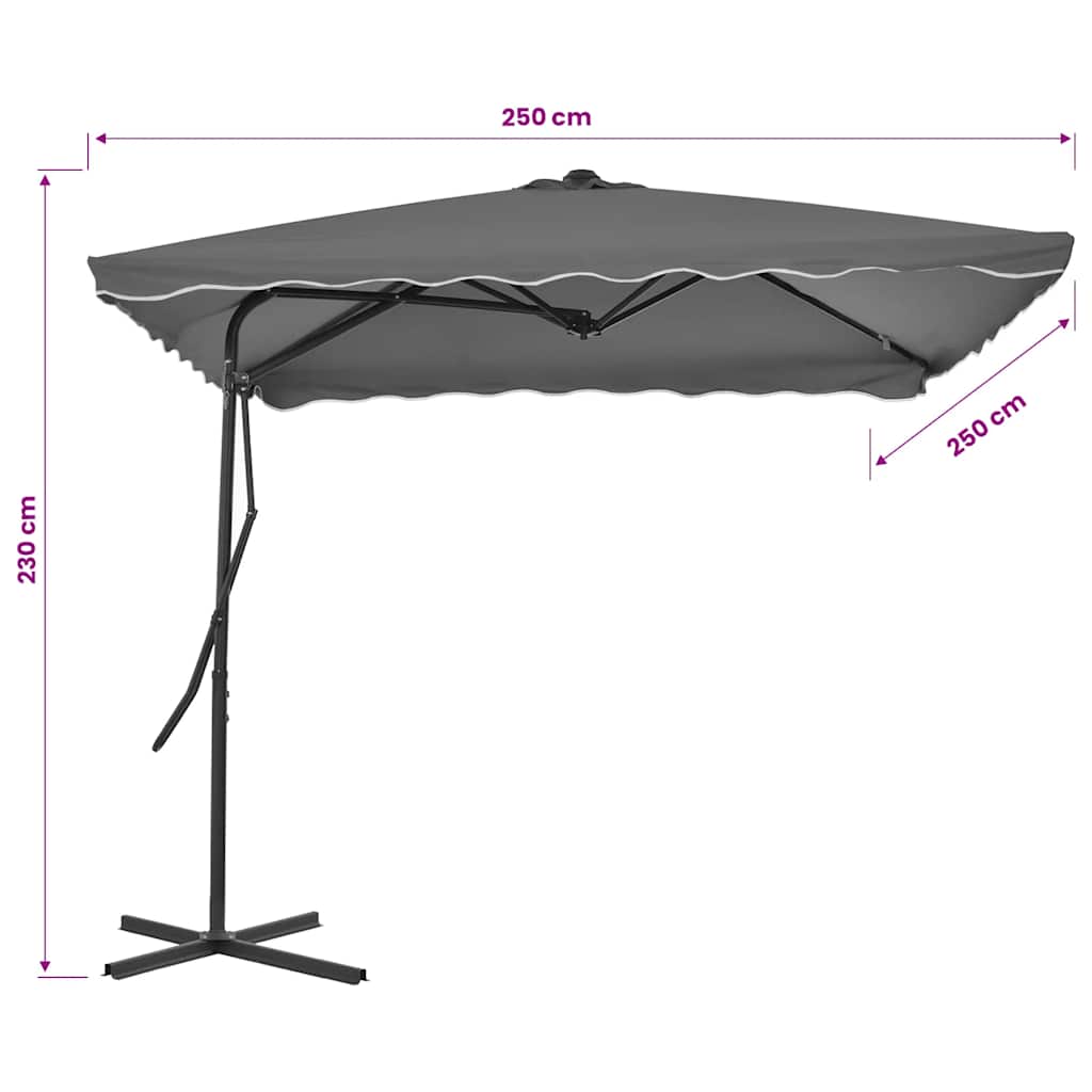 Sonnenschirm mit Stahl-Mast 250x250x230 cm Bordeauxrot