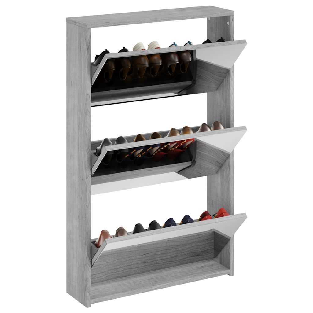 Schuhschrank mit 2 Fächern Spiegel Eiche-Optik 63x17x67 cm