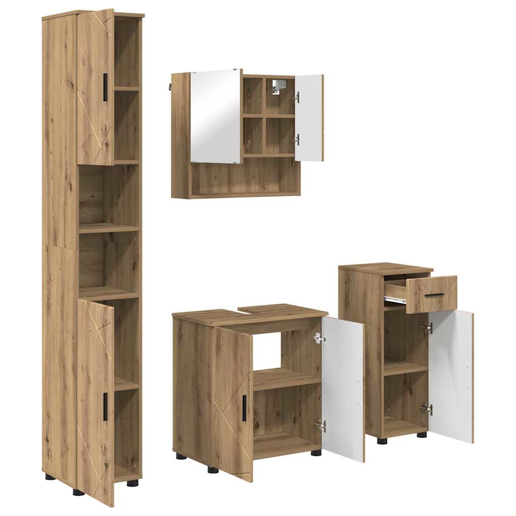 Badezimmermöbel-Set mit Tür 4 pcs Weiß Holzwerkstoff & Metall