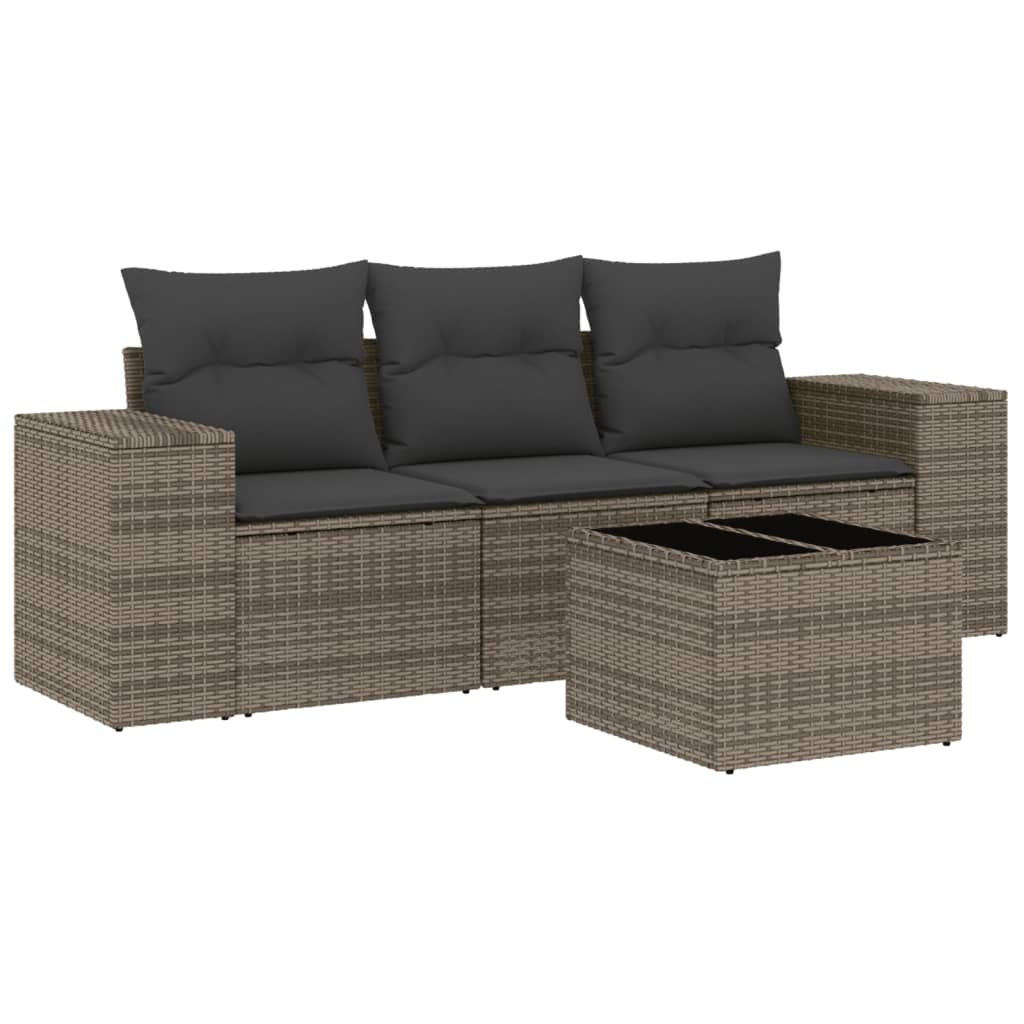 3-tlg. Garten-Sofagarnitur mit Kissen Schwarz Poly Rattan