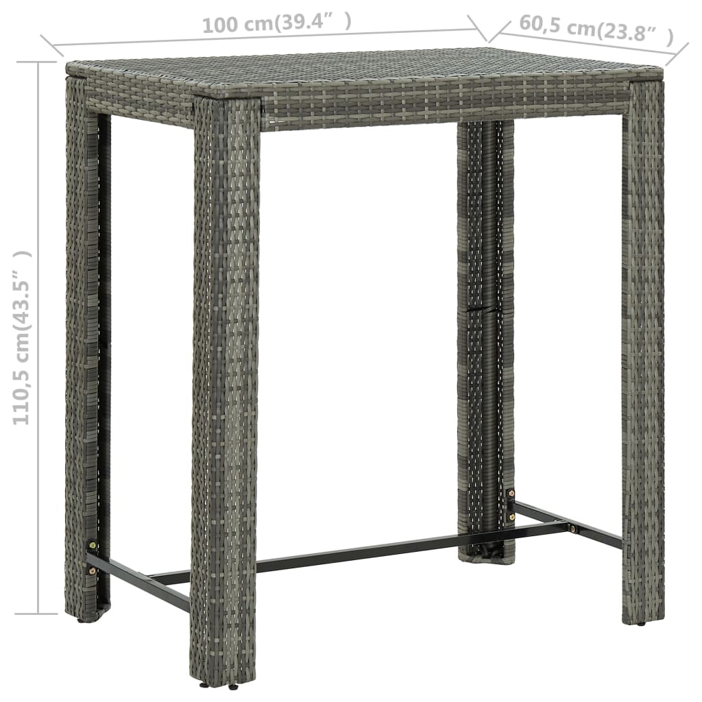 Garten-Bartisch Grau 60,5x60,5x110,5 cm Poly Rattan