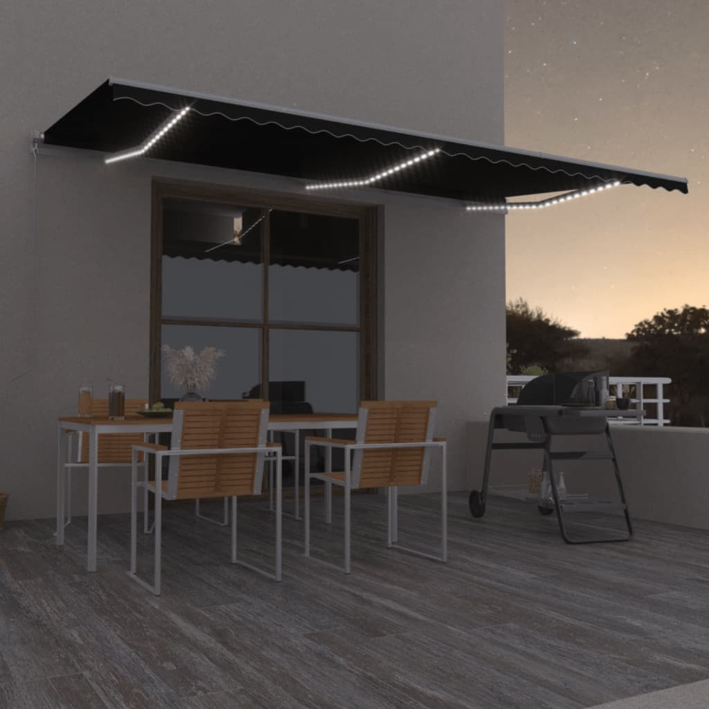 Markise Manuell Einziehbar mit LED 300x250 cm Blau und Weiß