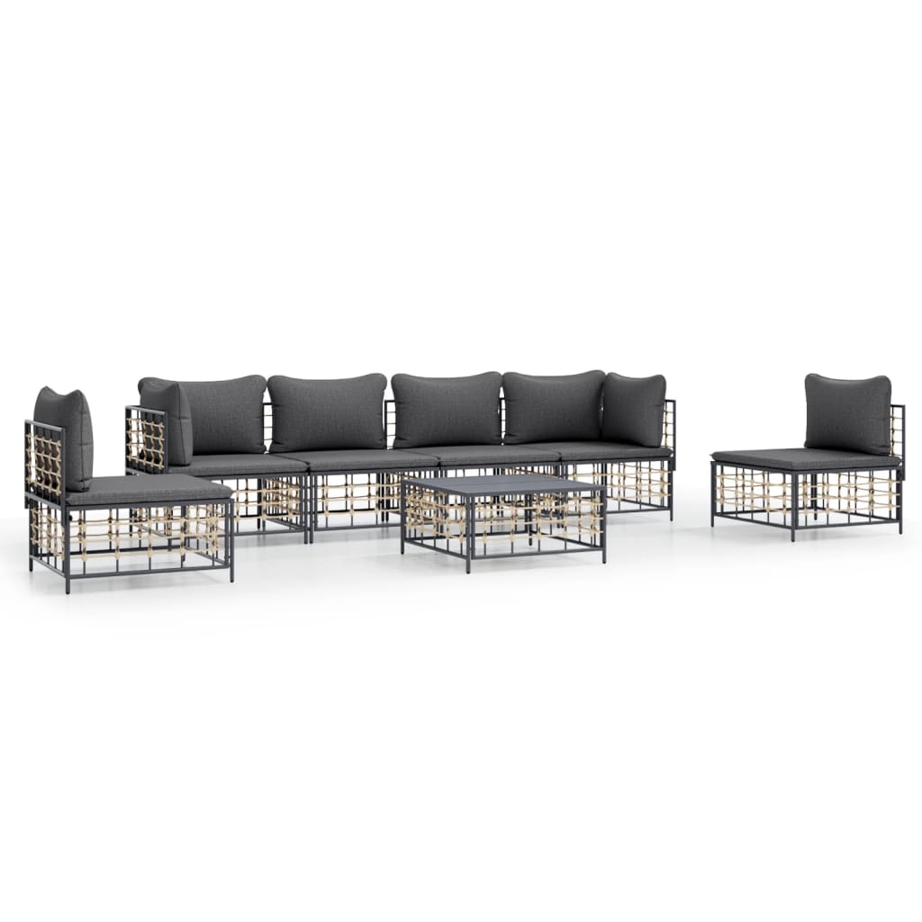 6-tlg. Garten-Lounge-Set mit Kissen Anthrazit Poly Rattan