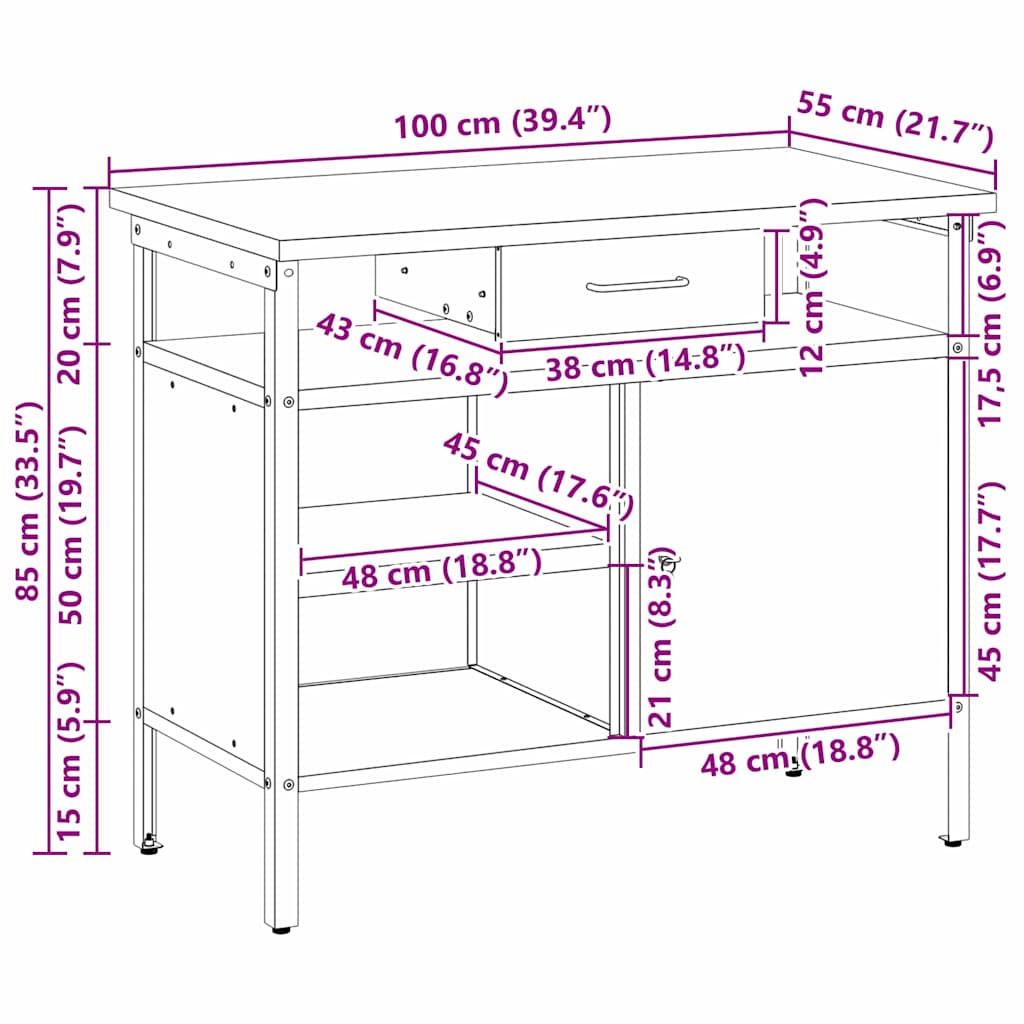 Werkbank mit Schubladen Schwarz und Grau 100 x 55 x 85 cm